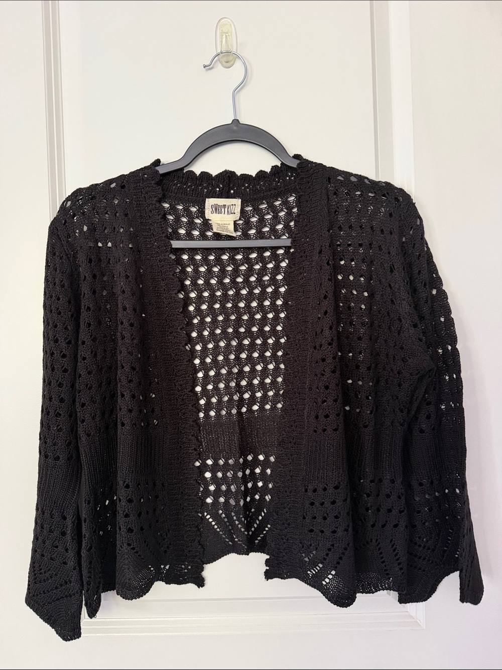 Sweet Kizz Black Open-Knit Women’s Cardigan Sweater